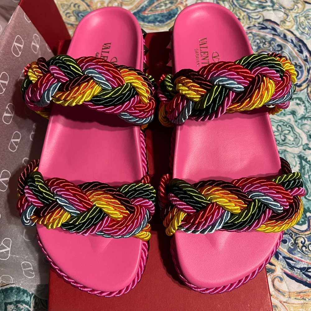 Valentino Garavani Rockstud Braided Leather Sandals